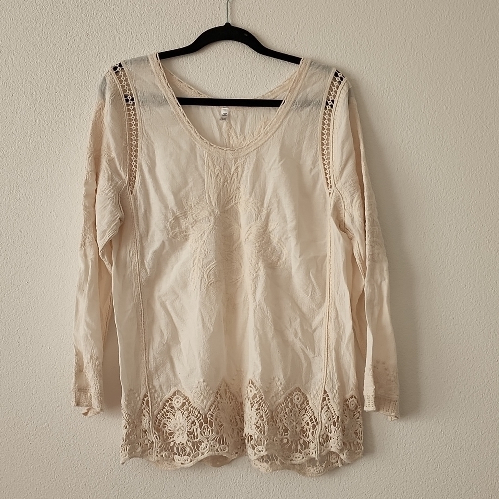 Lapis Peasant Cottagecore Embroidered tunic top Boho Bohemian Monochromatic